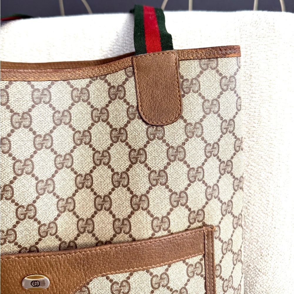 Gucci authentic brown monogram coated canvas tote bag ribbon handles - Picture 8 of 16
